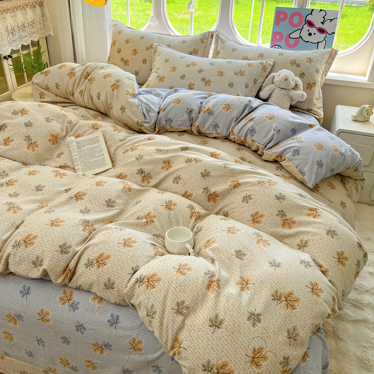 91家纺网 家纺一手货源 找家纺 韩后家纺 2025新款水洗棉印花系列四件套 秋洛-咖