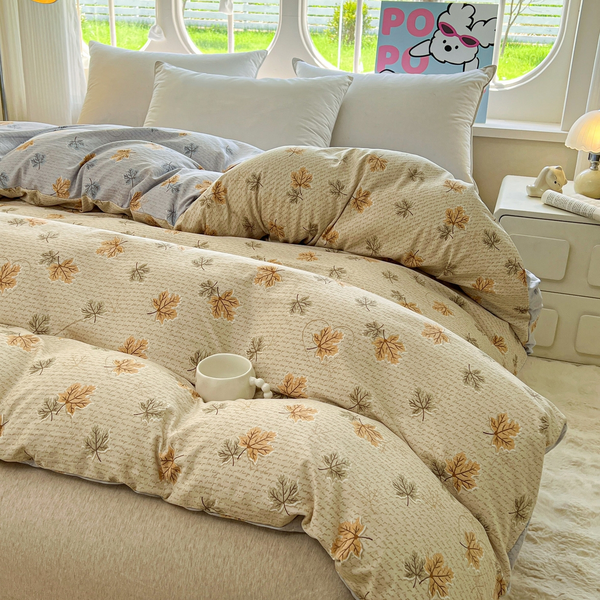 91家纺网 家纺一手货源 找家纺 韩后家纺 2025新款水洗棉印花系列四件套 秋洛-咖