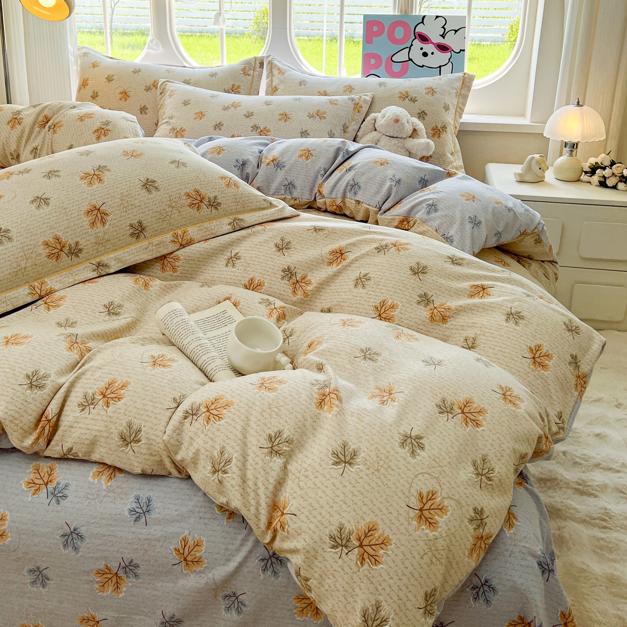 91家纺网 家纺一手货源 找家纺 韩后家纺 2025新款水洗棉印花系列四件套 秋洛-咖