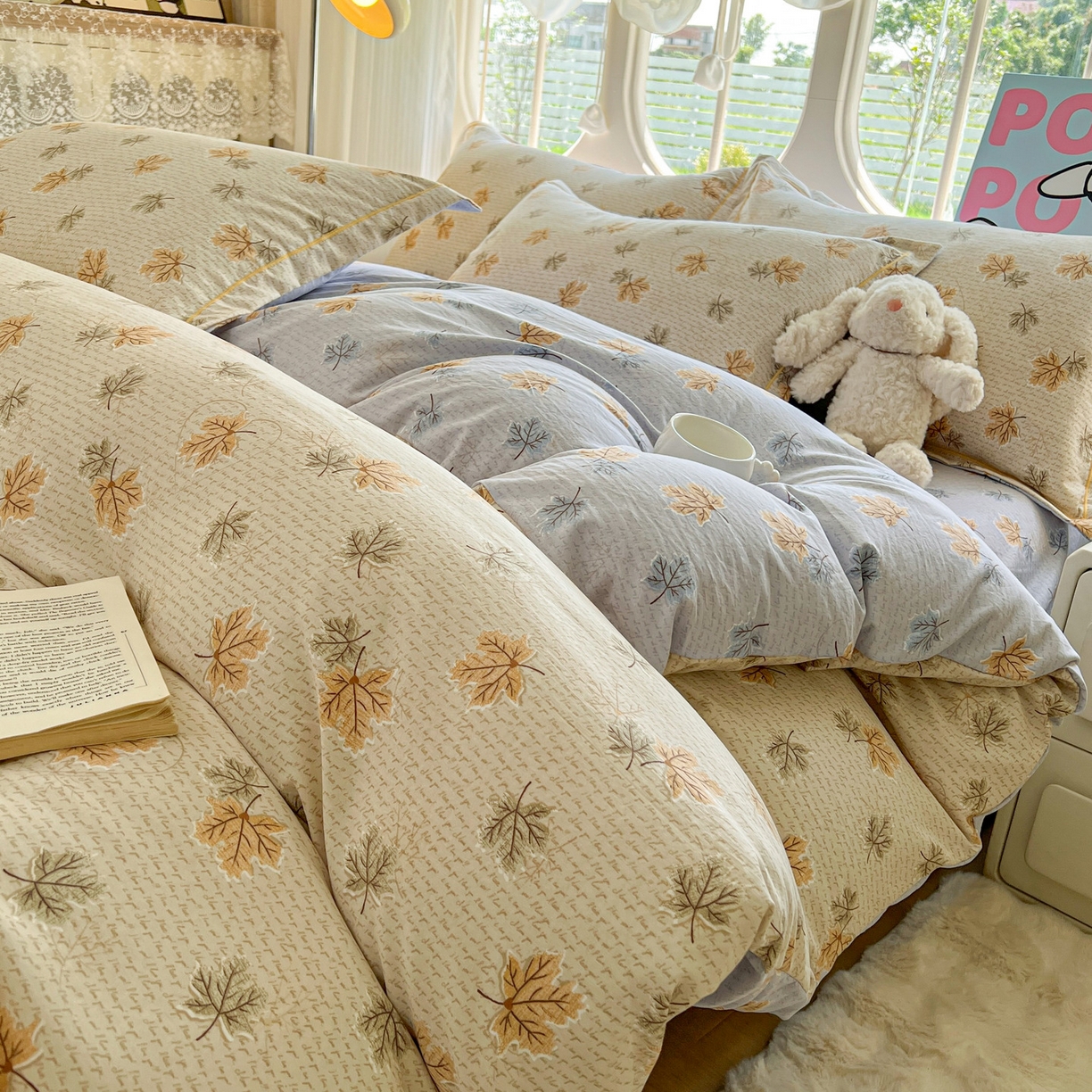 91家纺网 家纺一手货源 找家纺 韩后家纺 2025新款水洗棉印花系列四件套 秋洛-咖