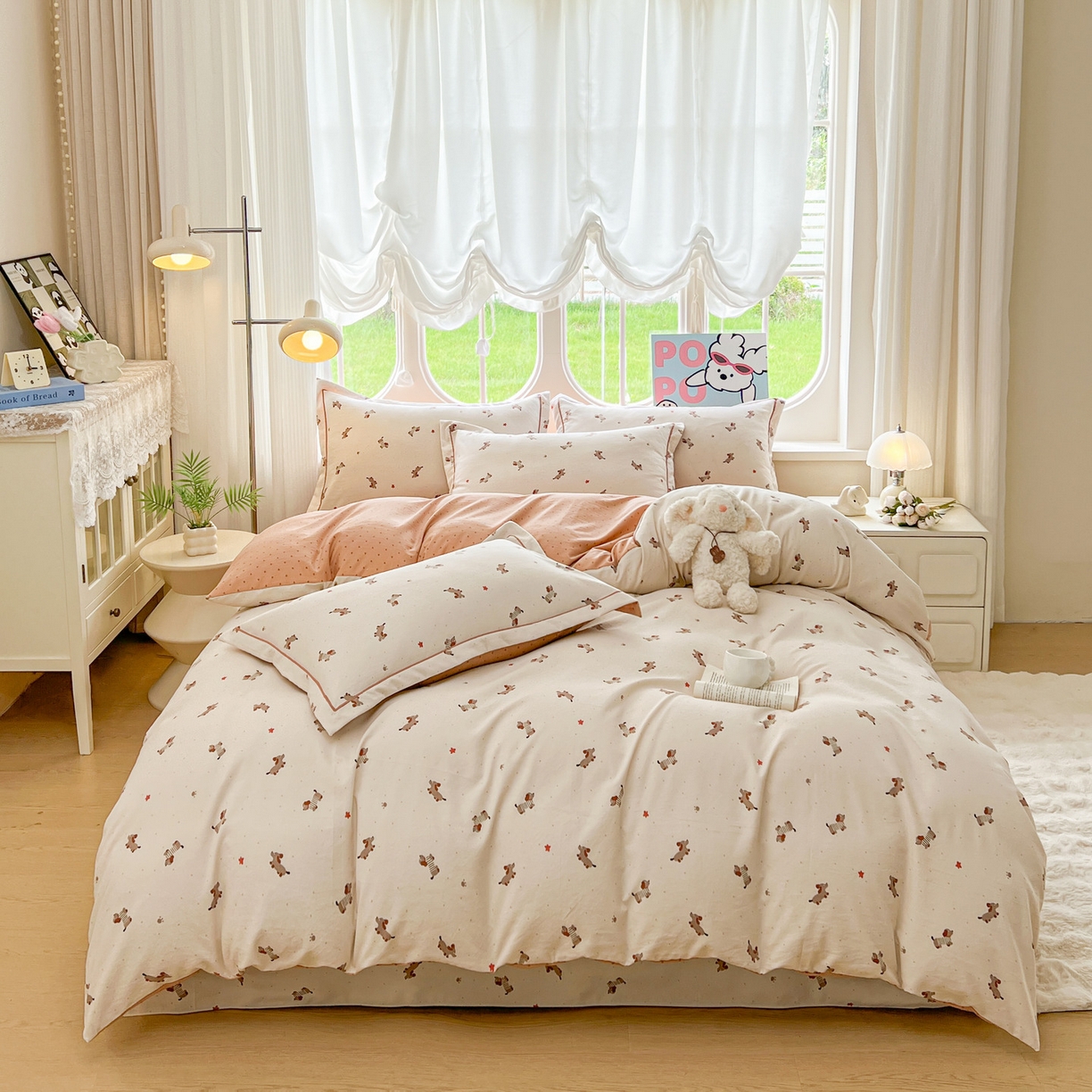 韩后家纺 2025新款水洗棉印花系列四件套 腊肠狗