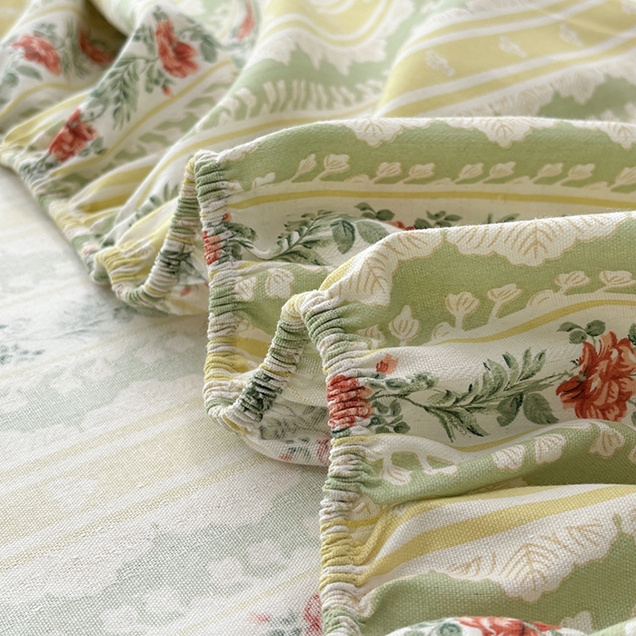 91家纺网 家纺一手货源 找家纺 青泽家纺 2025新款原棉老粗布床笠系列 花漾