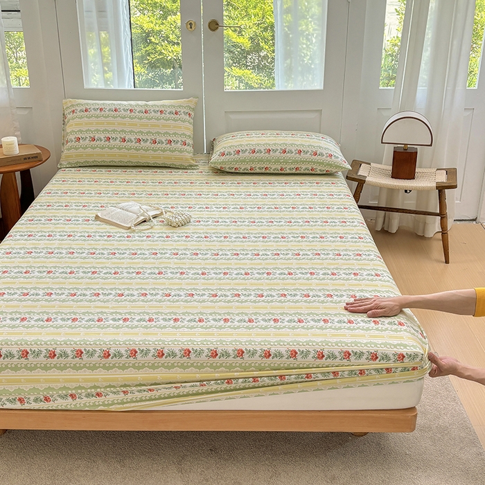 91家纺网 家纺一手货源 找家纺 青泽家纺 2025新款原棉老粗布床笠系列 花漾