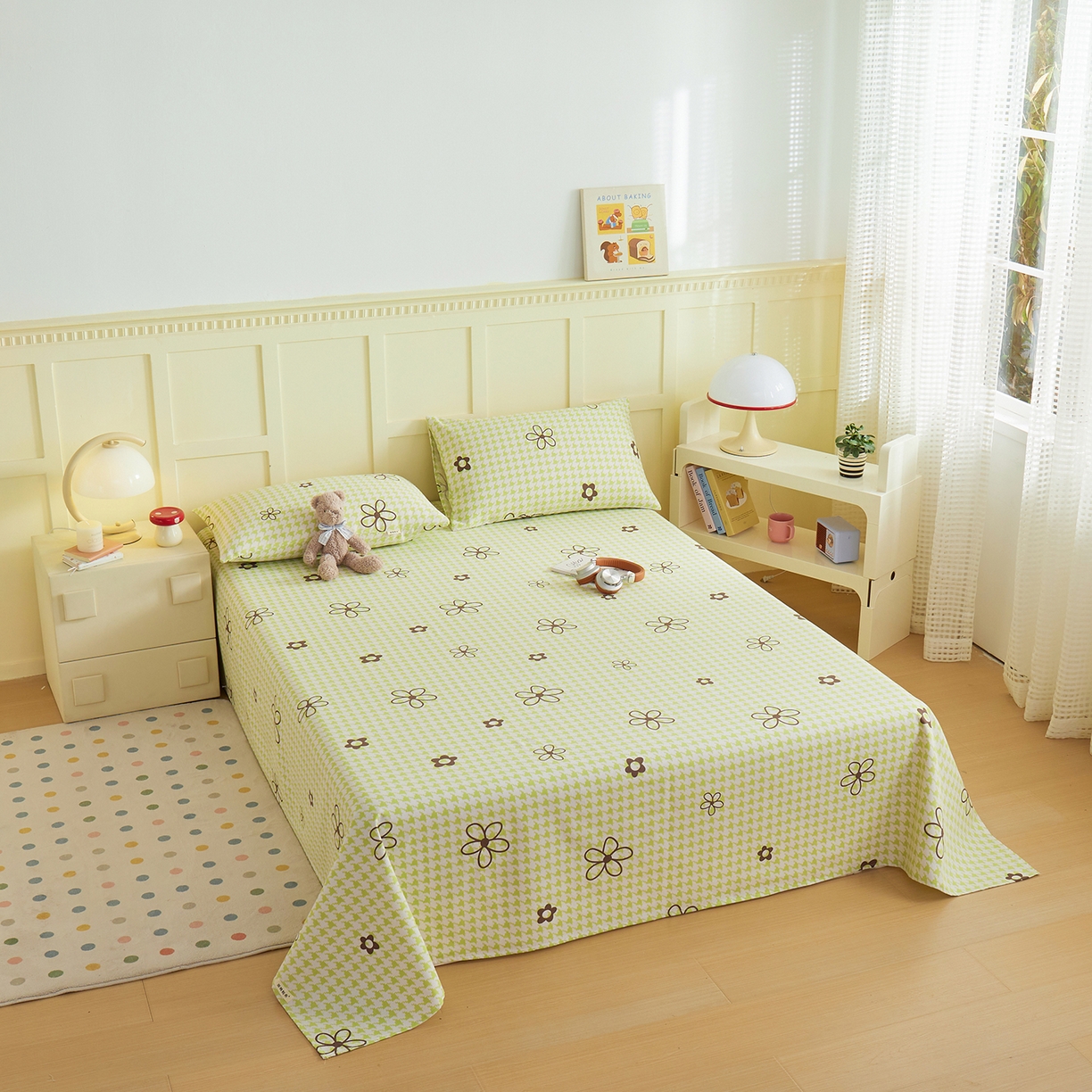 91家纺网 家纺一手货源 找家纺 青泽家纺 2025新款原棉标老粗布系列床单三件套 花儿朵朵