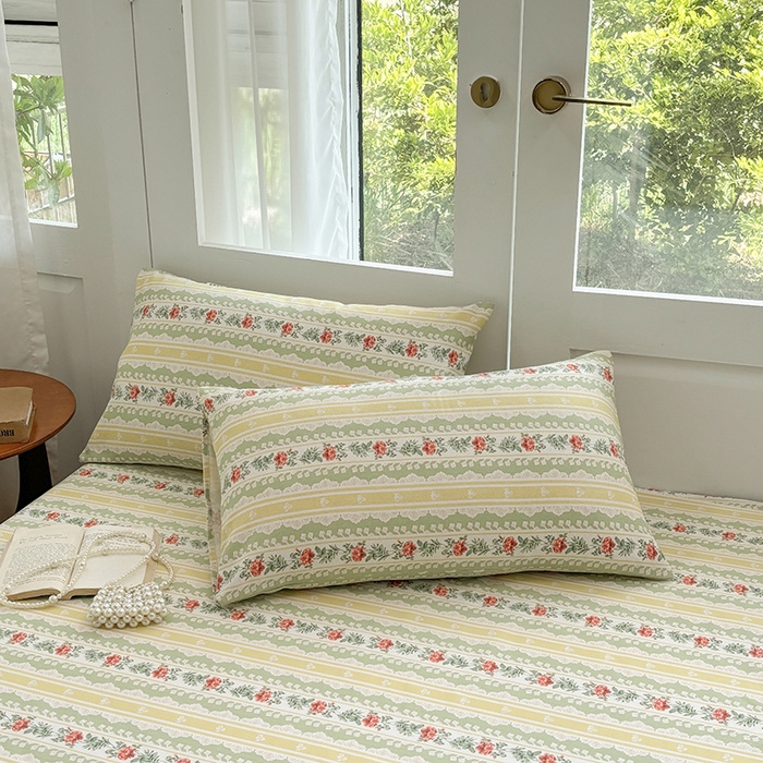 91家纺网 家纺一手货源 找家纺 青泽家纺 2025新款原棉老粗布床笠系列 花漾