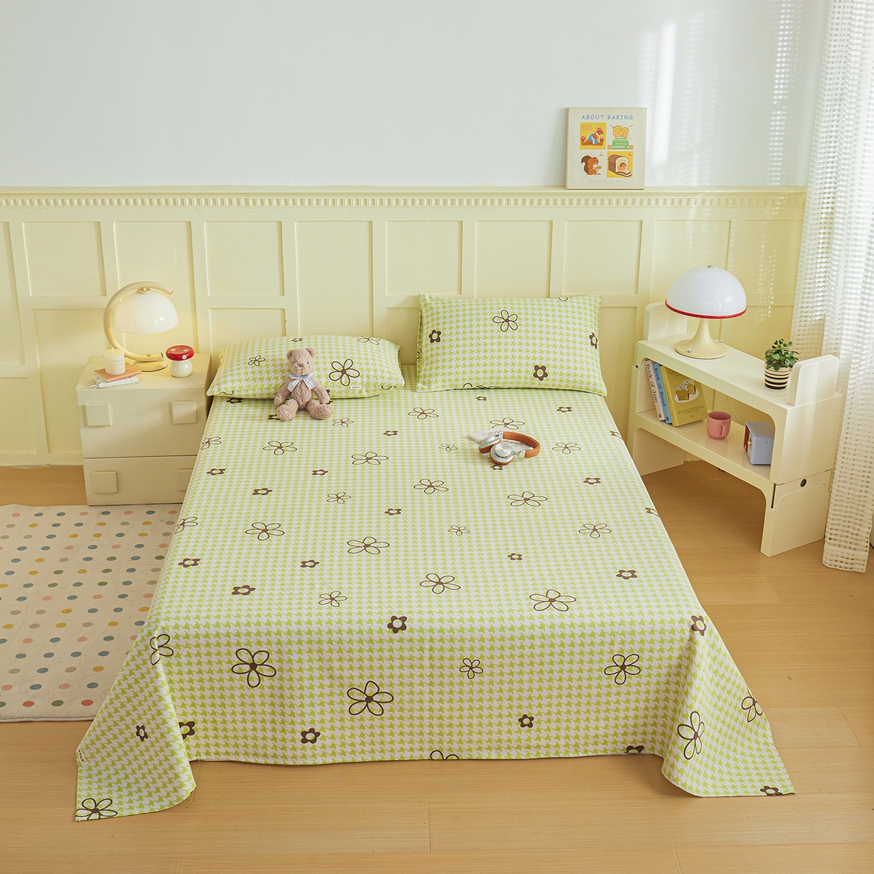 91家纺网 家纺一手货源 找家纺 青泽家纺 2025新款原棉标老粗布系列床单三件套 花儿朵朵