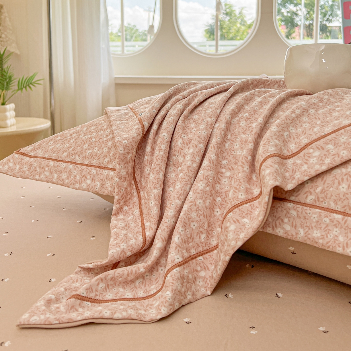 91家纺网 家纺一手货源 找家纺 韩后家纺 2025新款水洗棉印花系列四件套 挽梦-粉