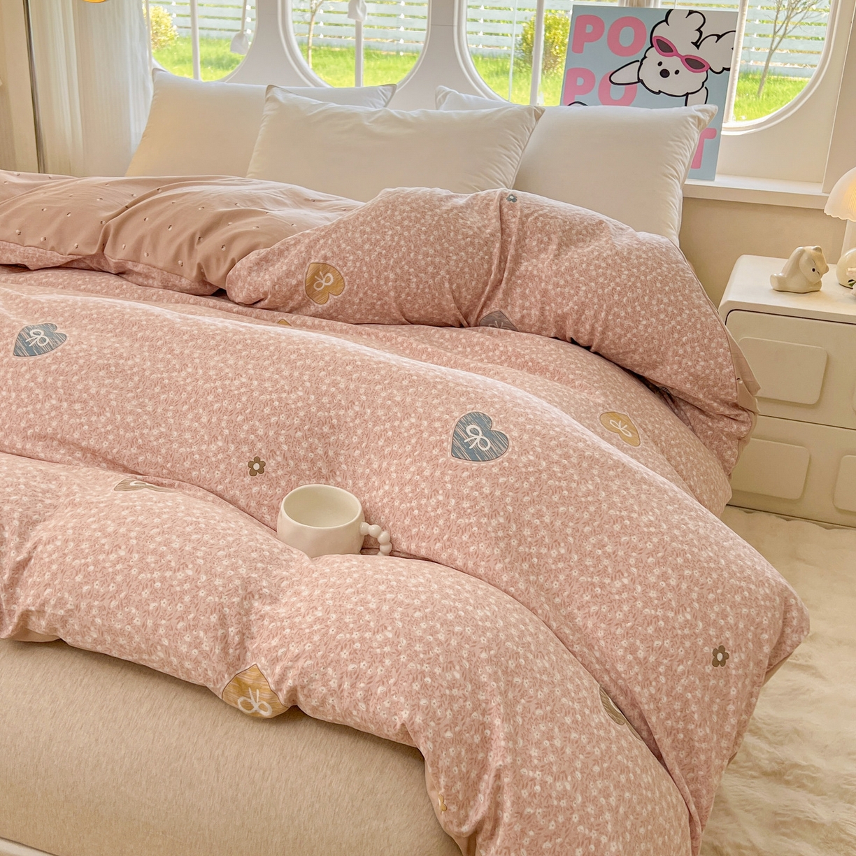 91家纺网 家纺一手货源 找家纺 韩后家纺 2025新款水洗棉印花系列四件套 挽梦-粉