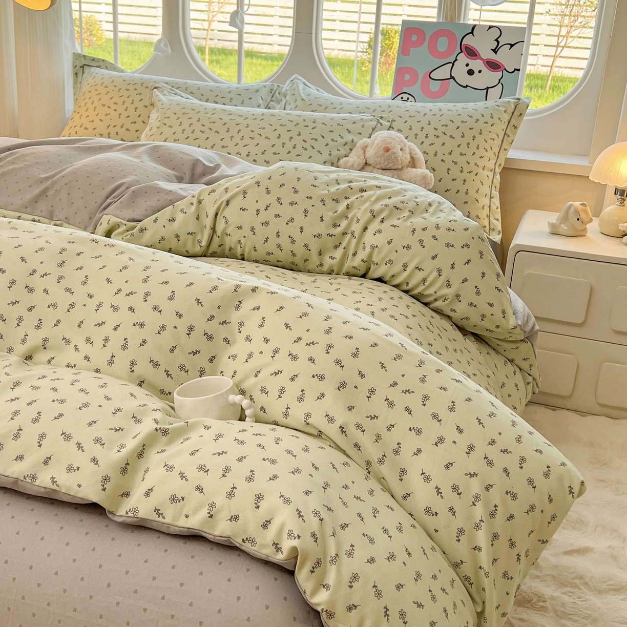 91家纺网 家纺一手货源 找家纺 韩后家纺 2025新款水洗棉印花系列四件套 觅春