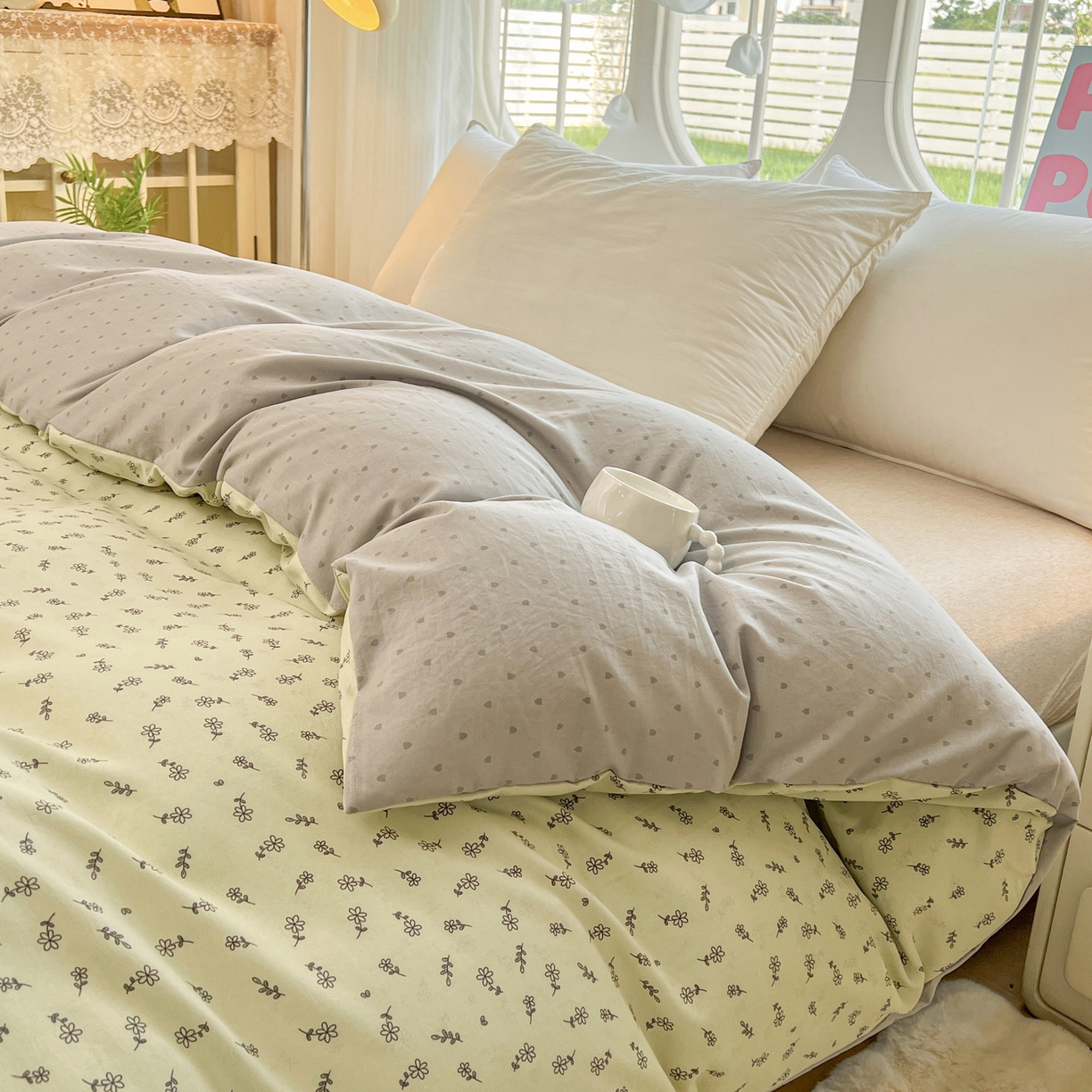 91家纺网 家纺一手货源 找家纺 韩后家纺 2025新款水洗棉印花系列四件套 觅春