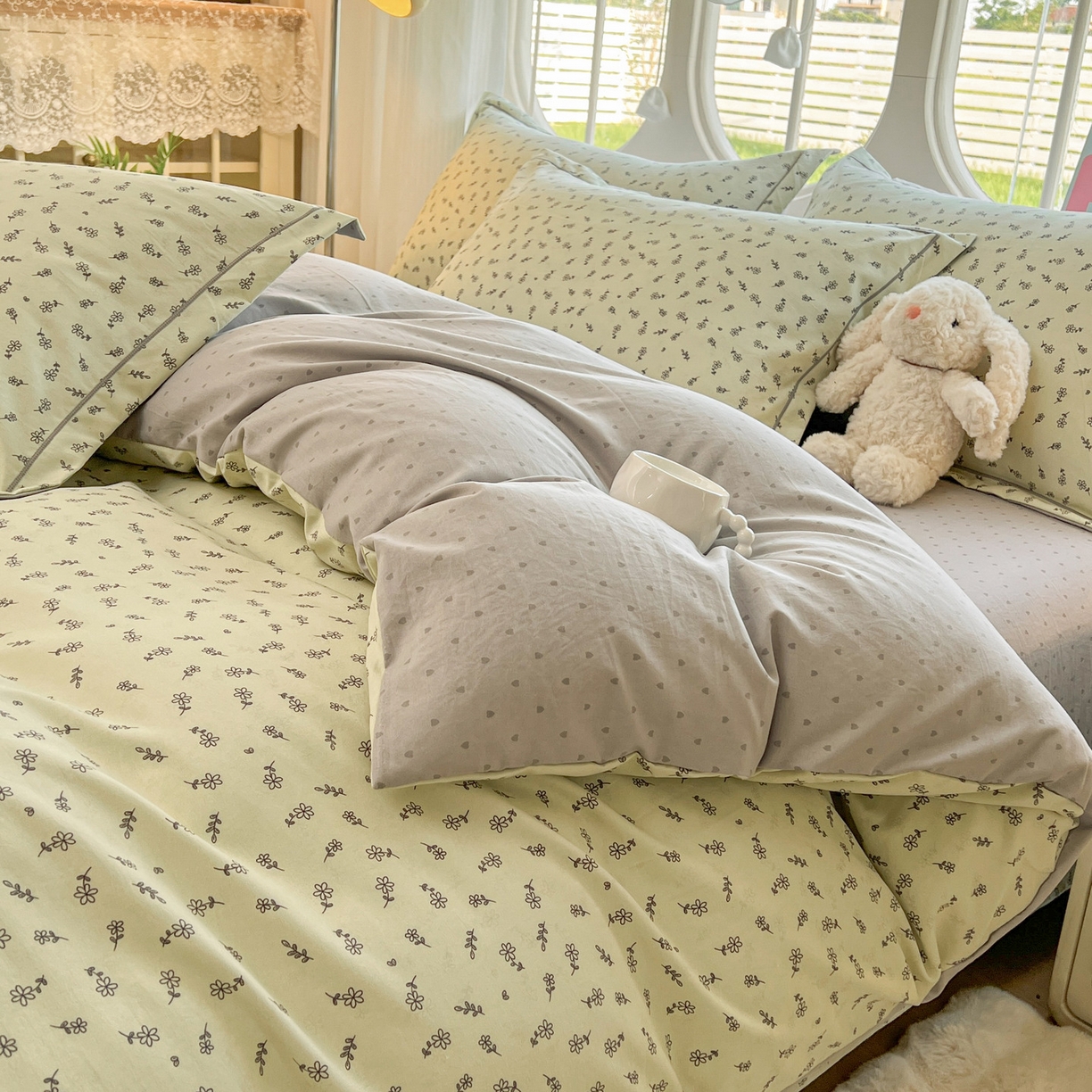 91家纺网 家纺一手货源 找家纺 韩后家纺 2025新款水洗棉印花系列四件套 觅春