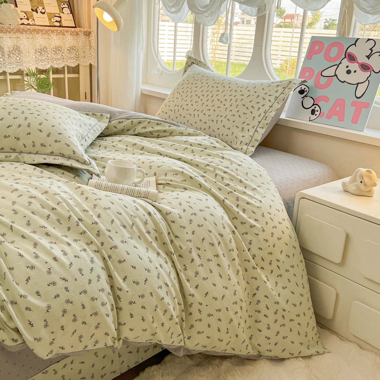 91家纺网 家纺一手货源 找家纺 韩后家纺 2025新款水洗棉印花系列四件套 觅春