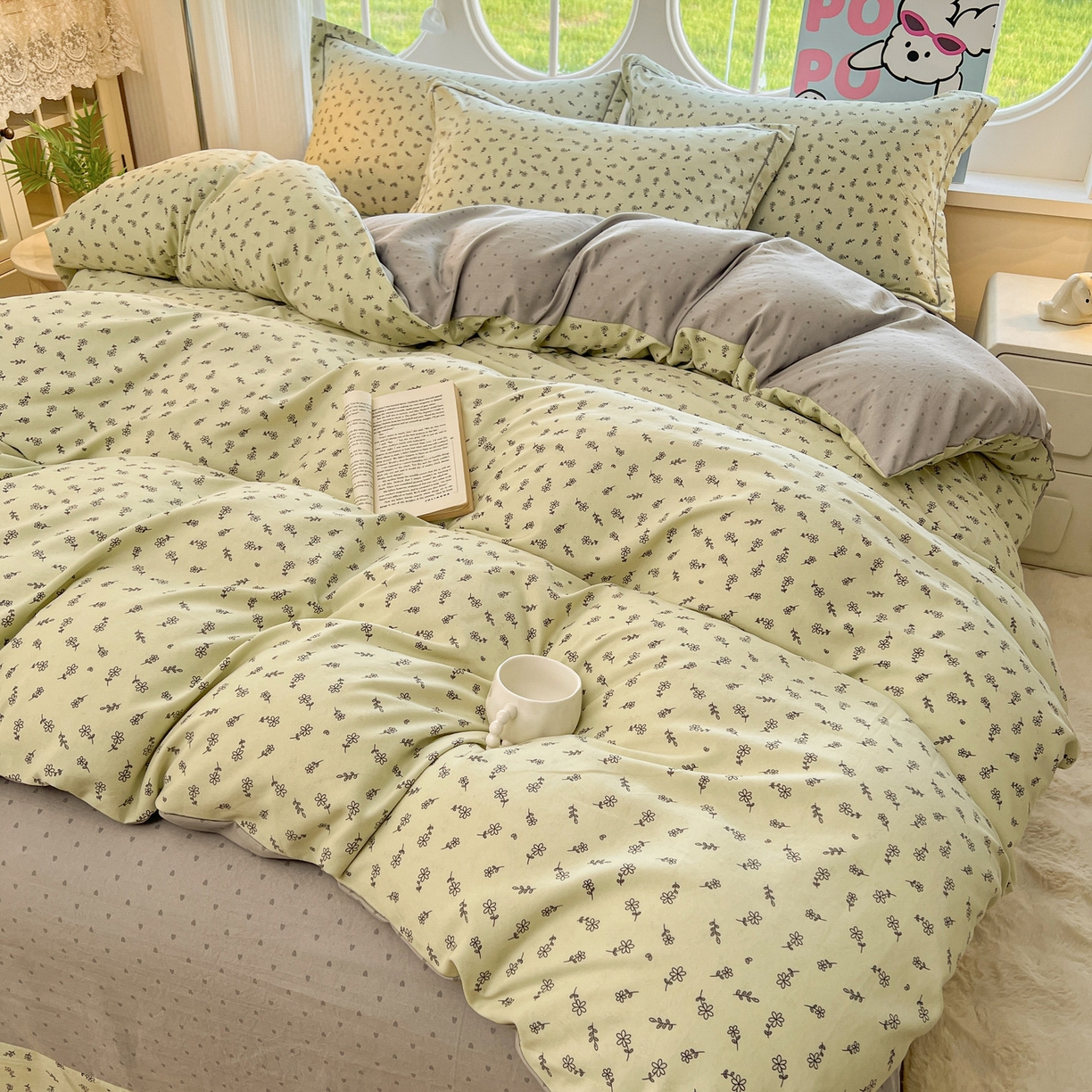 91家纺网 家纺一手货源 找家纺 韩后家纺 2025新款水洗棉印花系列四件套 觅春