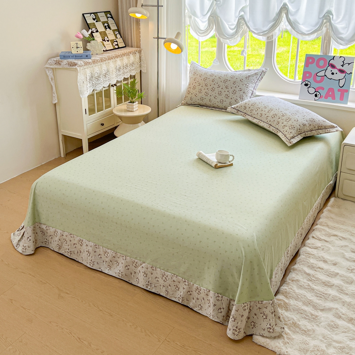 91家纺网 家纺一手货源 找家纺 韩后家纺 2025新款水洗棉印花系列四件套 花晓-绿