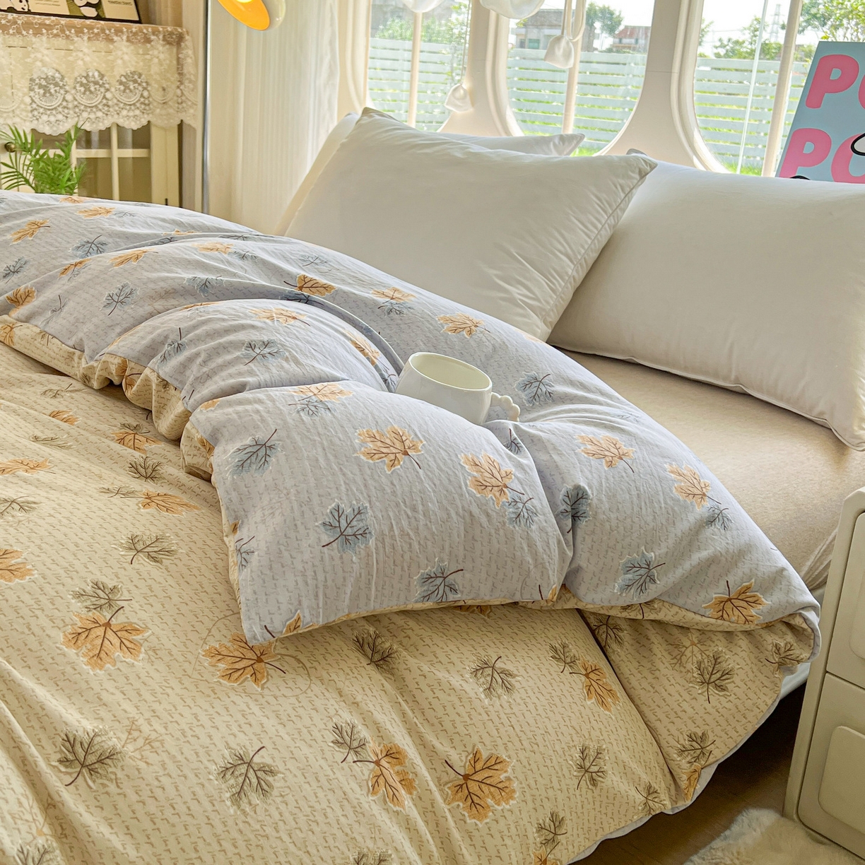 91家纺网 家纺一手货源 找家纺 韩后家纺 2025新款水洗棉印花系列四件套 秋洛-咖