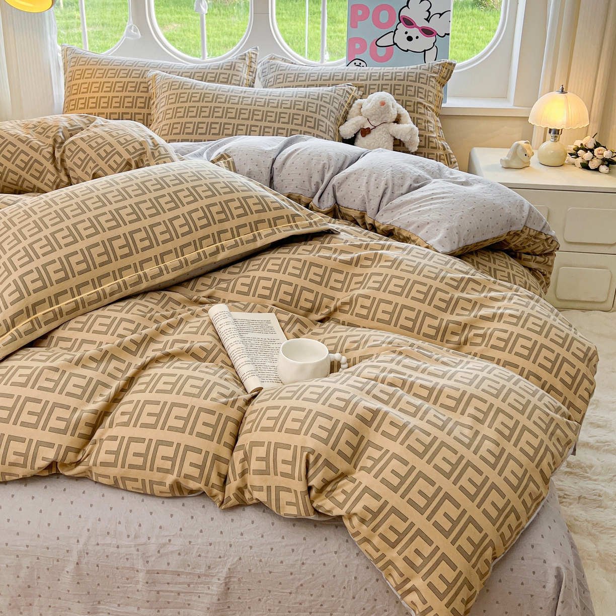 91家纺网 家纺一手货源 找家纺 韩后家纺 2025新款水洗棉印花系列四件套 伯利