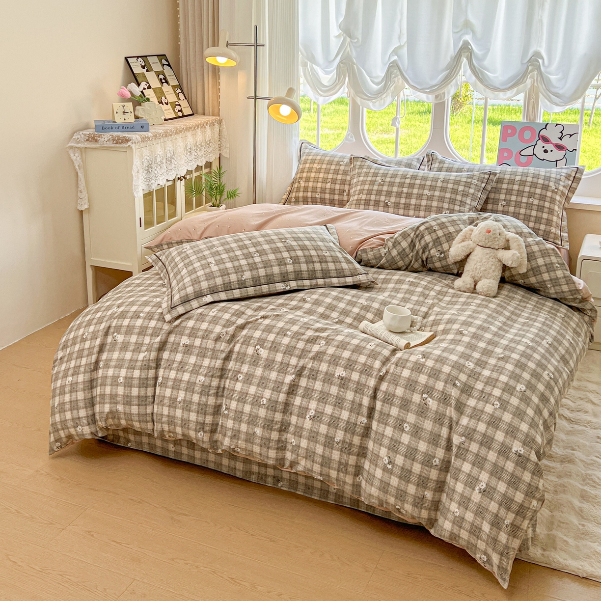 91家纺网 家纺一手货源 找家纺 韩后家纺 2025新款水洗棉印花系列四件套 洛川-咖