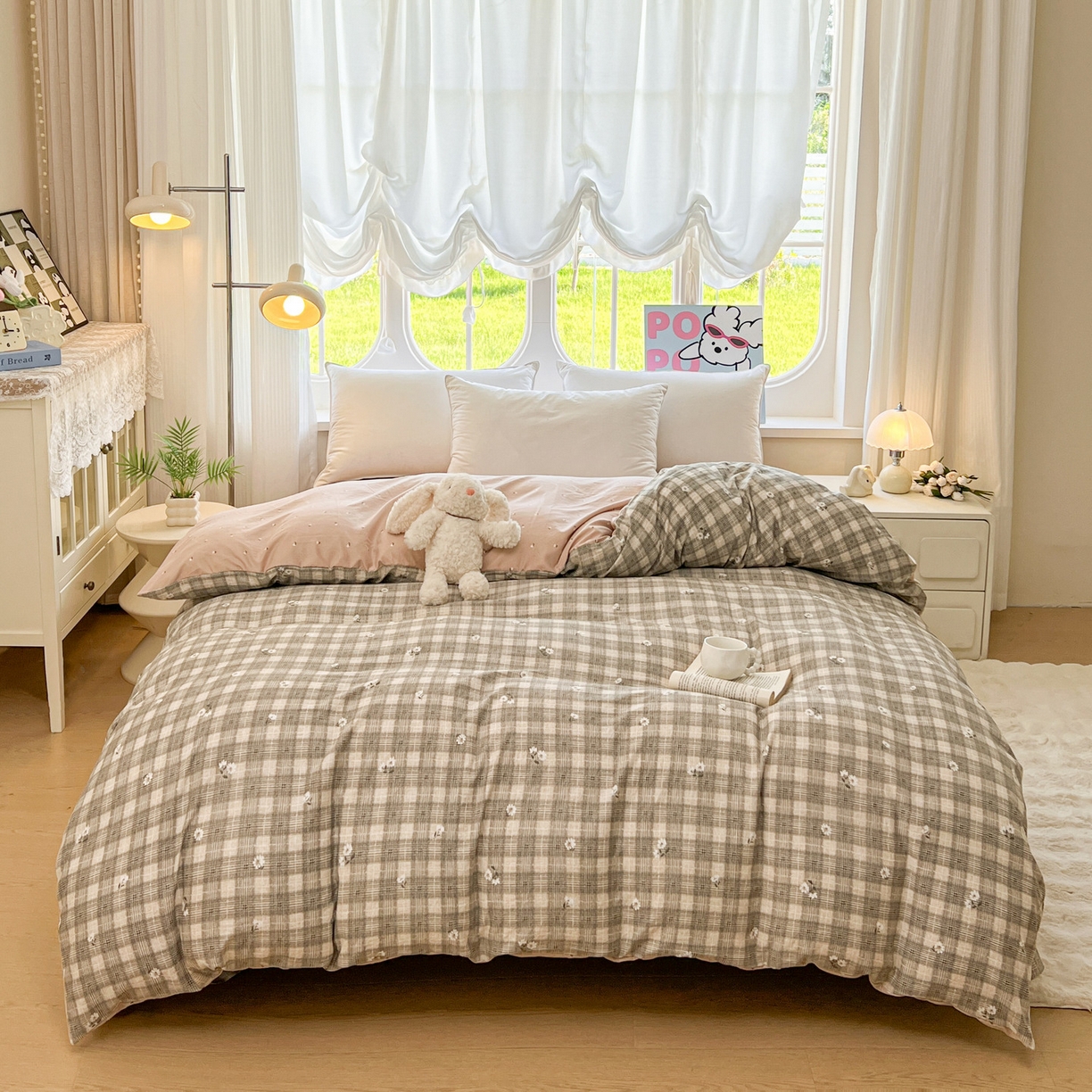 91家纺网 家纺一手货源 找家纺 韩后家纺 2025新款水洗棉印花系列四件套 洛川-咖