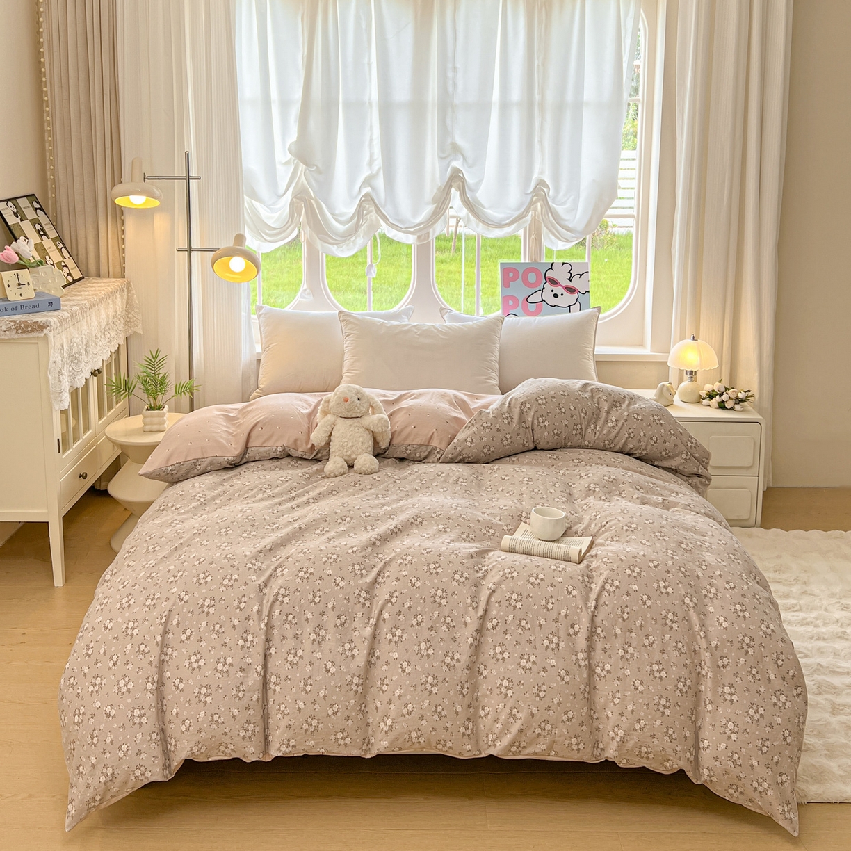 91家纺网 家纺一手货源 找家纺 韩后家纺 2025新款水洗棉印花系列四件套 花晓