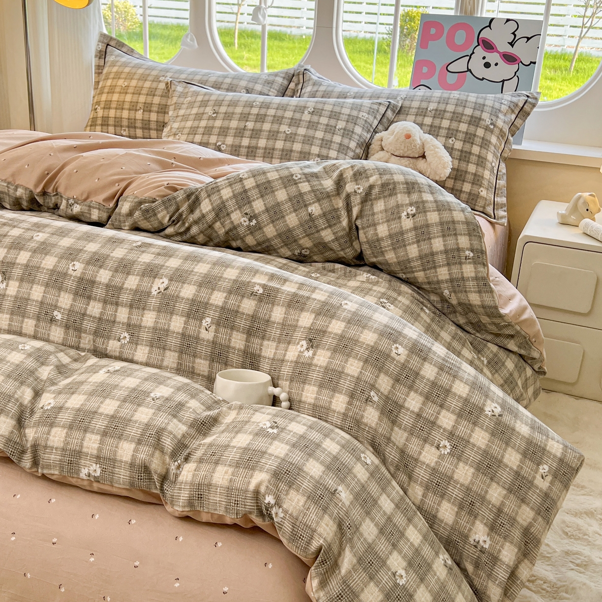 91家纺网 家纺一手货源 找家纺 韩后家纺 2025新款水洗棉印花系列四件套 洛川-咖