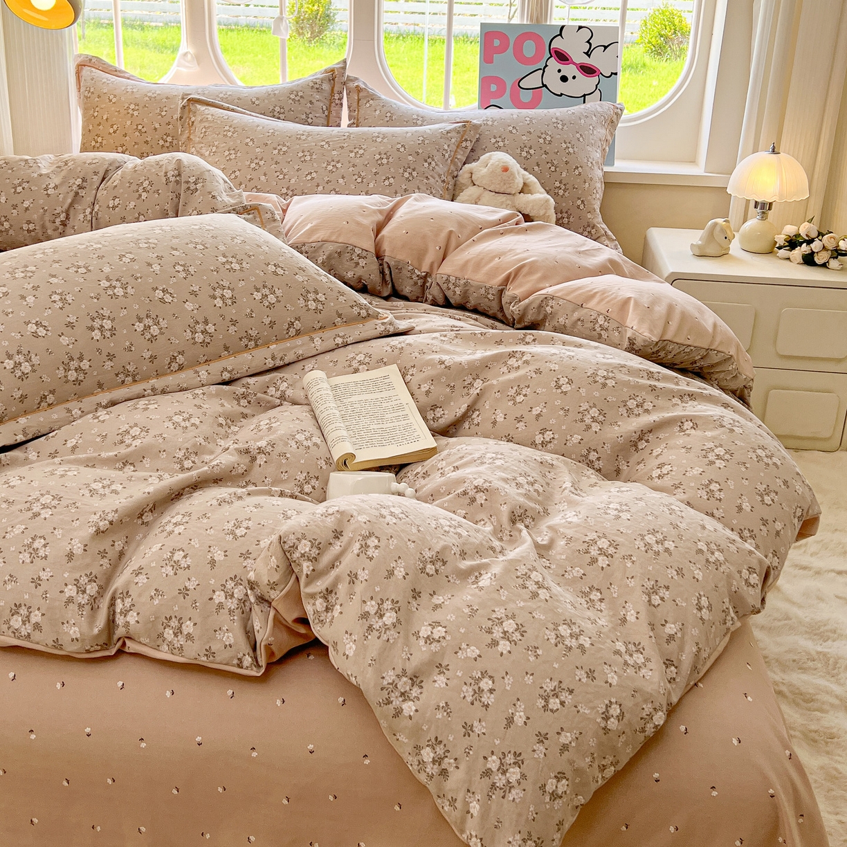 91家纺网 家纺一手货源 找家纺 韩后家纺 2025新款水洗棉印花系列四件套 花晓