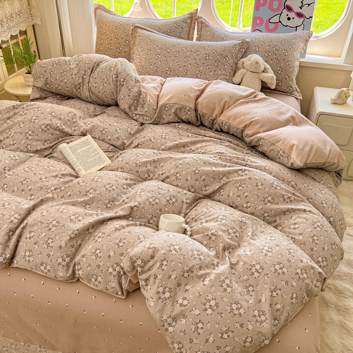 91家纺网 家纺一手货源 找家纺 韩后家纺 2025新款水洗棉印花系列四件套 花晓