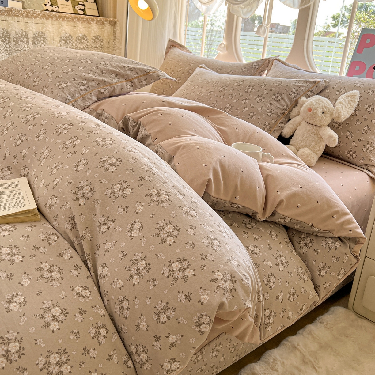 91家纺网 家纺一手货源 找家纺 韩后家纺 2025新款水洗棉印花系列四件套 花晓