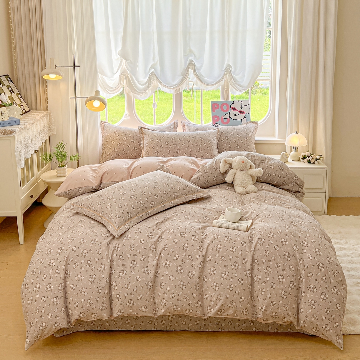 韩后家纺 2025新款水洗棉印花系列四件套 花晓