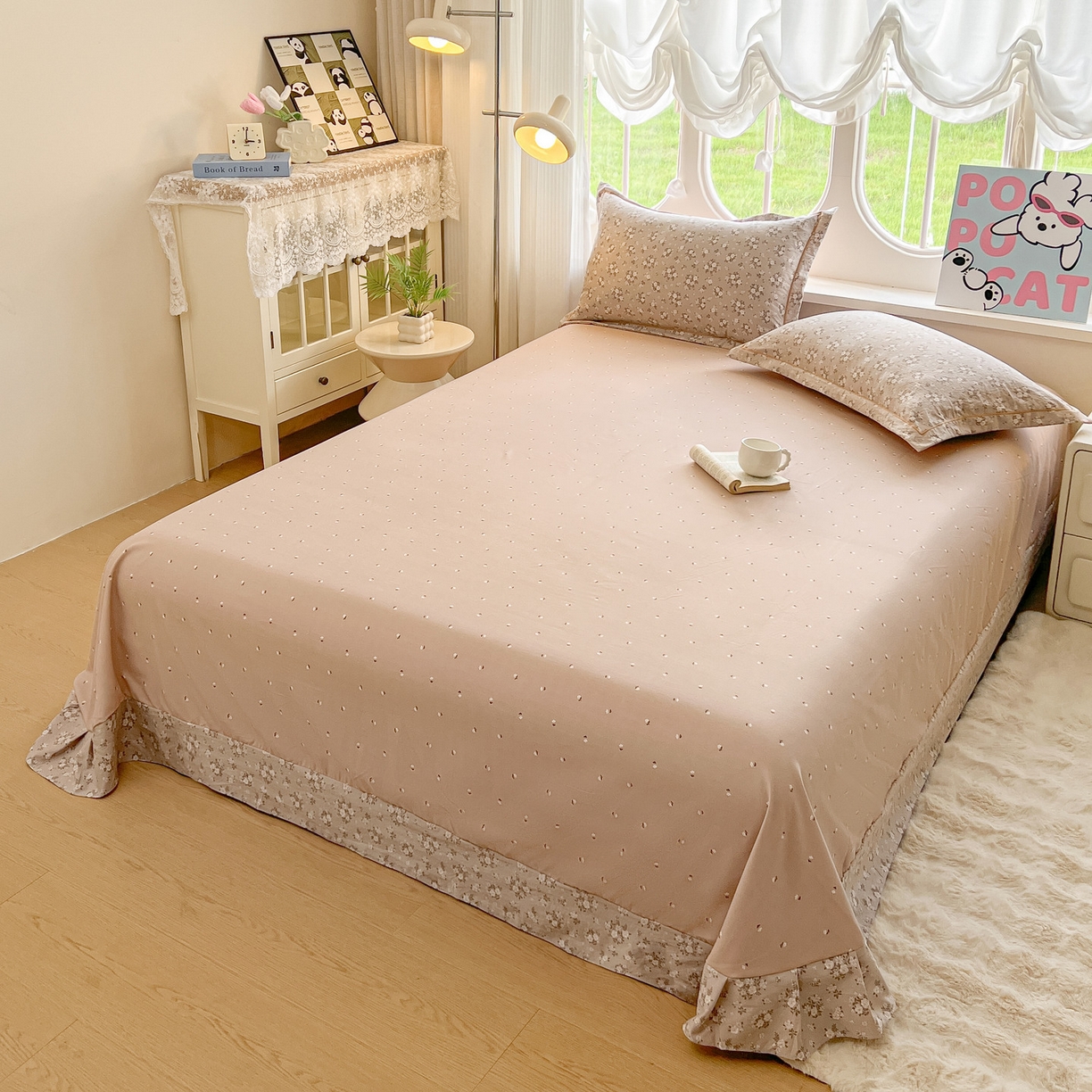 91家纺网 家纺一手货源 找家纺 韩后家纺 2025新款水洗棉印花系列四件套 花晓