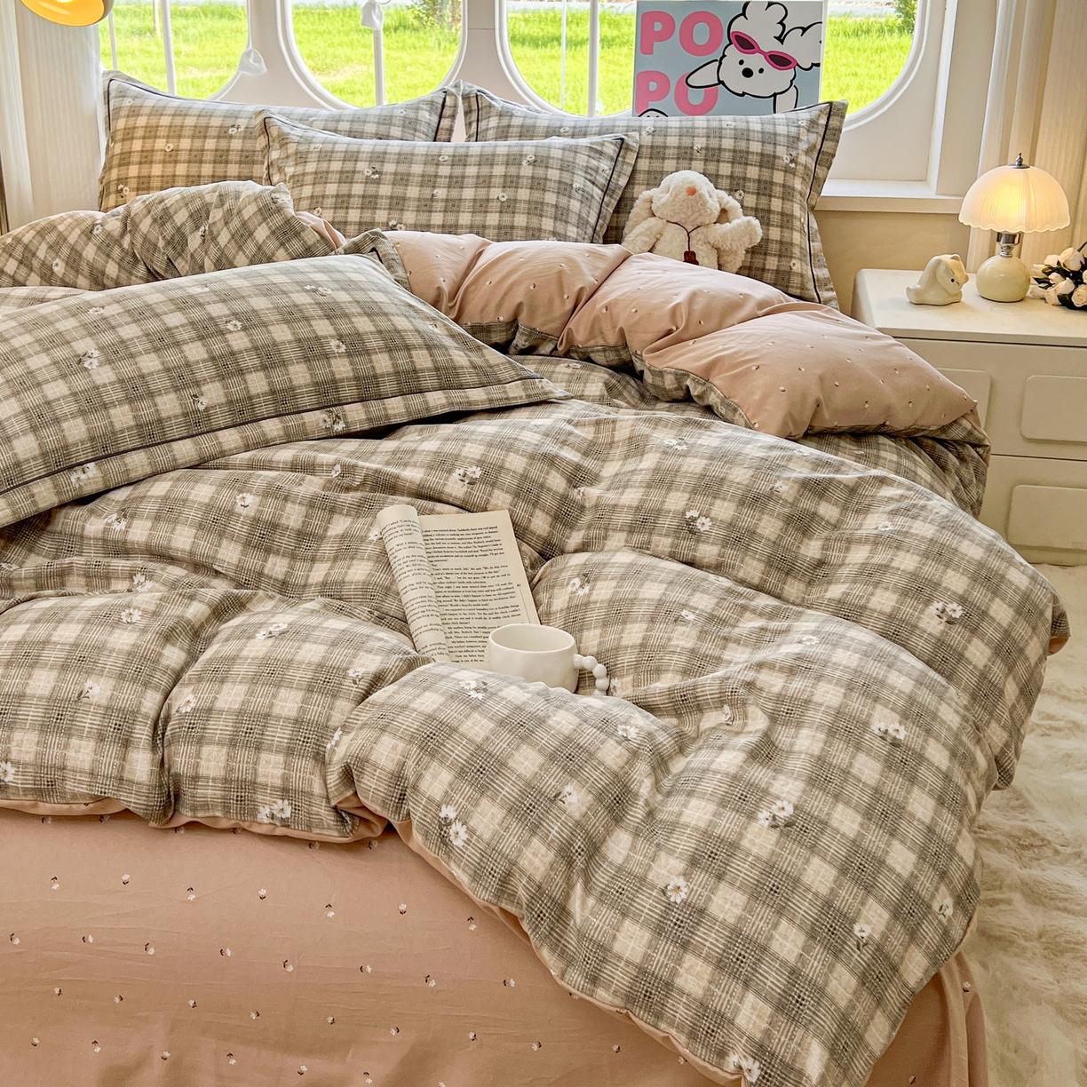 91家纺网 家纺一手货源 找家纺 韩后家纺 2025新款水洗棉印花系列四件套 洛川-咖