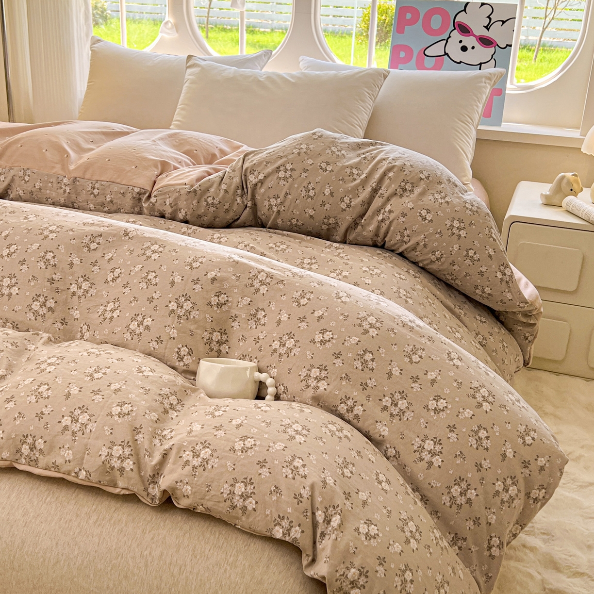 91家纺网 家纺一手货源 找家纺 韩后家纺 2025新款水洗棉印花系列四件套 花晓