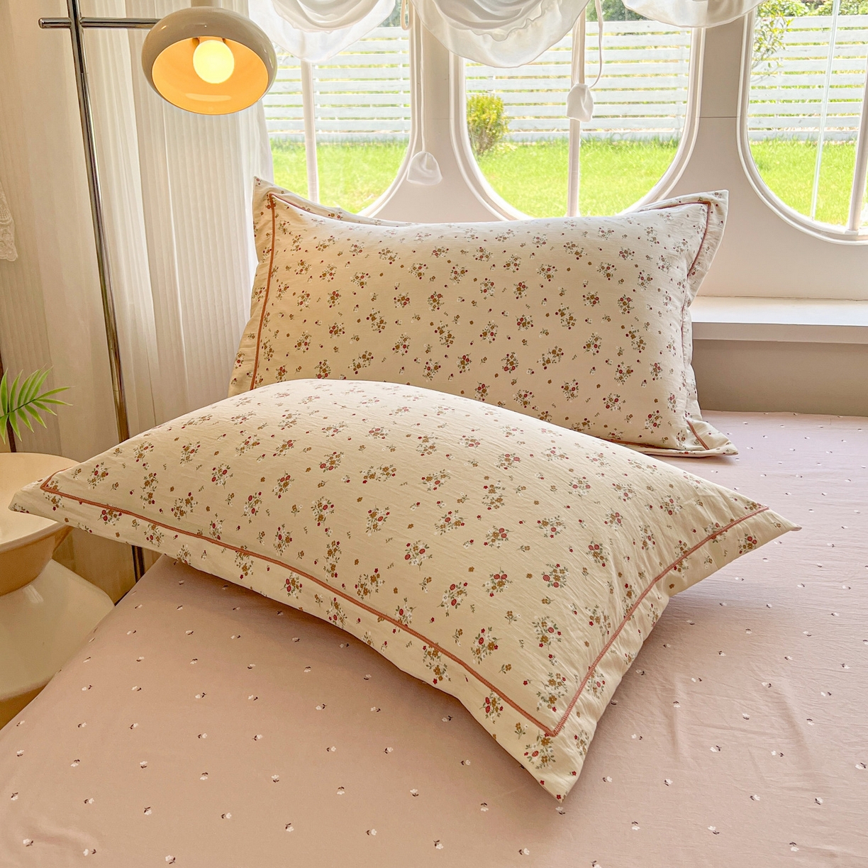 91家纺网 家纺一手货源 找家纺 韩后家纺 2025新款水洗棉印花系列四件套 黛秋-杏