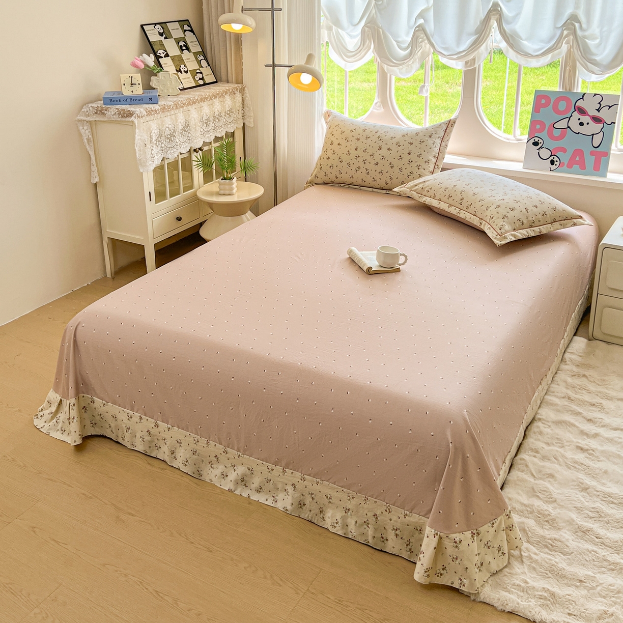 91家纺网 家纺一手货源 找家纺 韩后家纺 2025新款水洗棉印花系列四件套 黛秋-杏