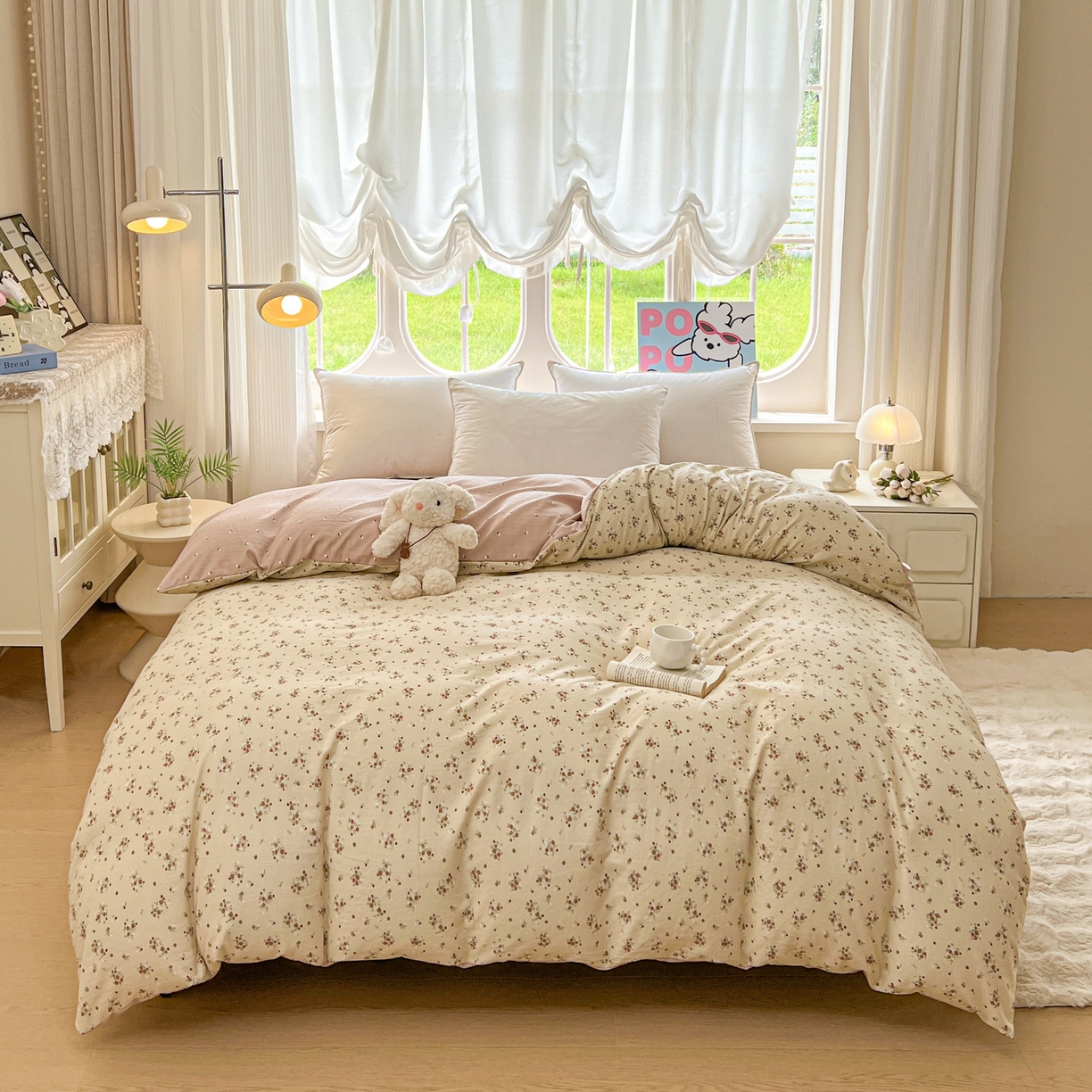 91家纺网 家纺一手货源 找家纺 韩后家纺 2025新款水洗棉印花系列四件套 黛秋-杏