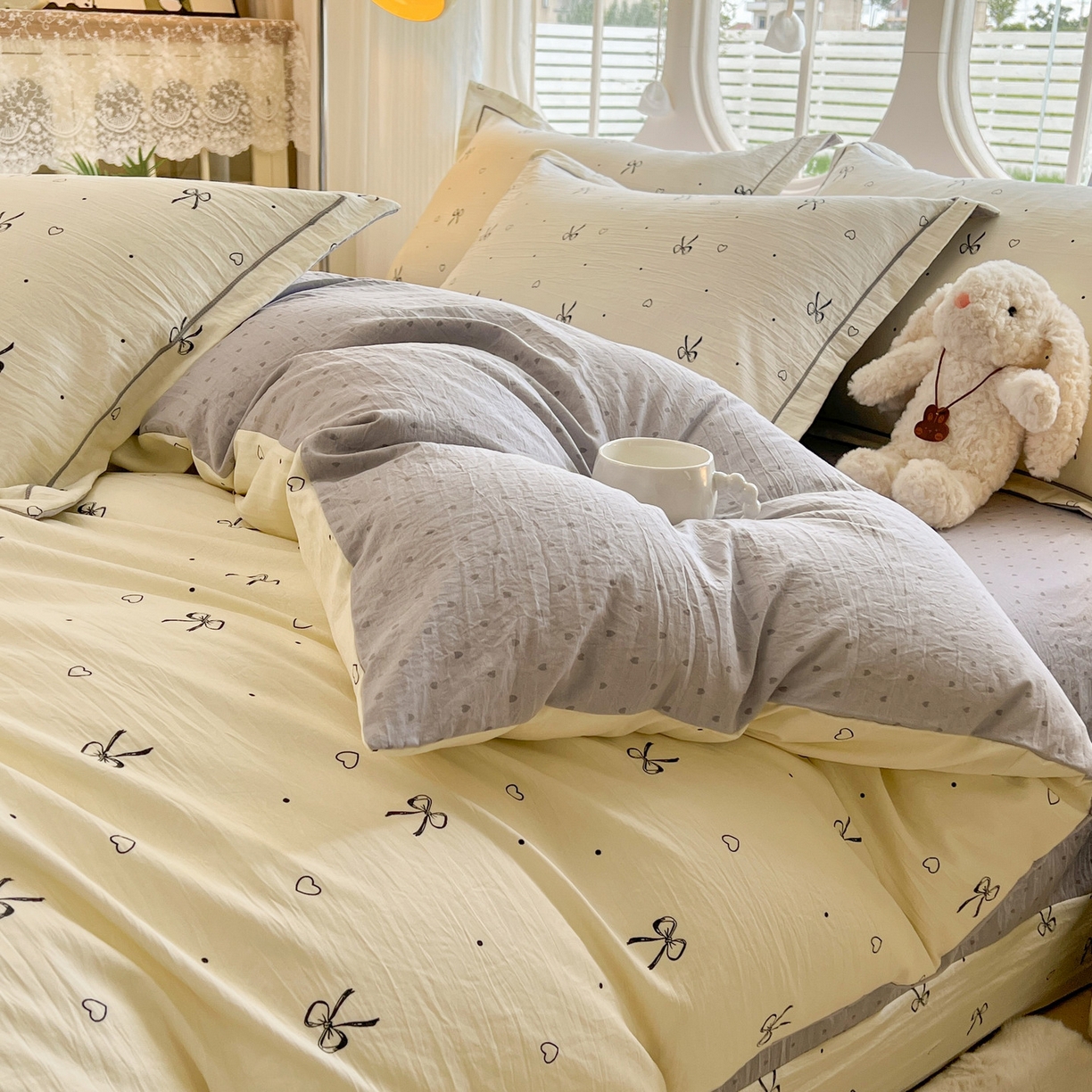 91家纺网 家纺一手货源 找家纺 韩后家纺 2025新款水洗棉印花系列四件套 舒芙蕾