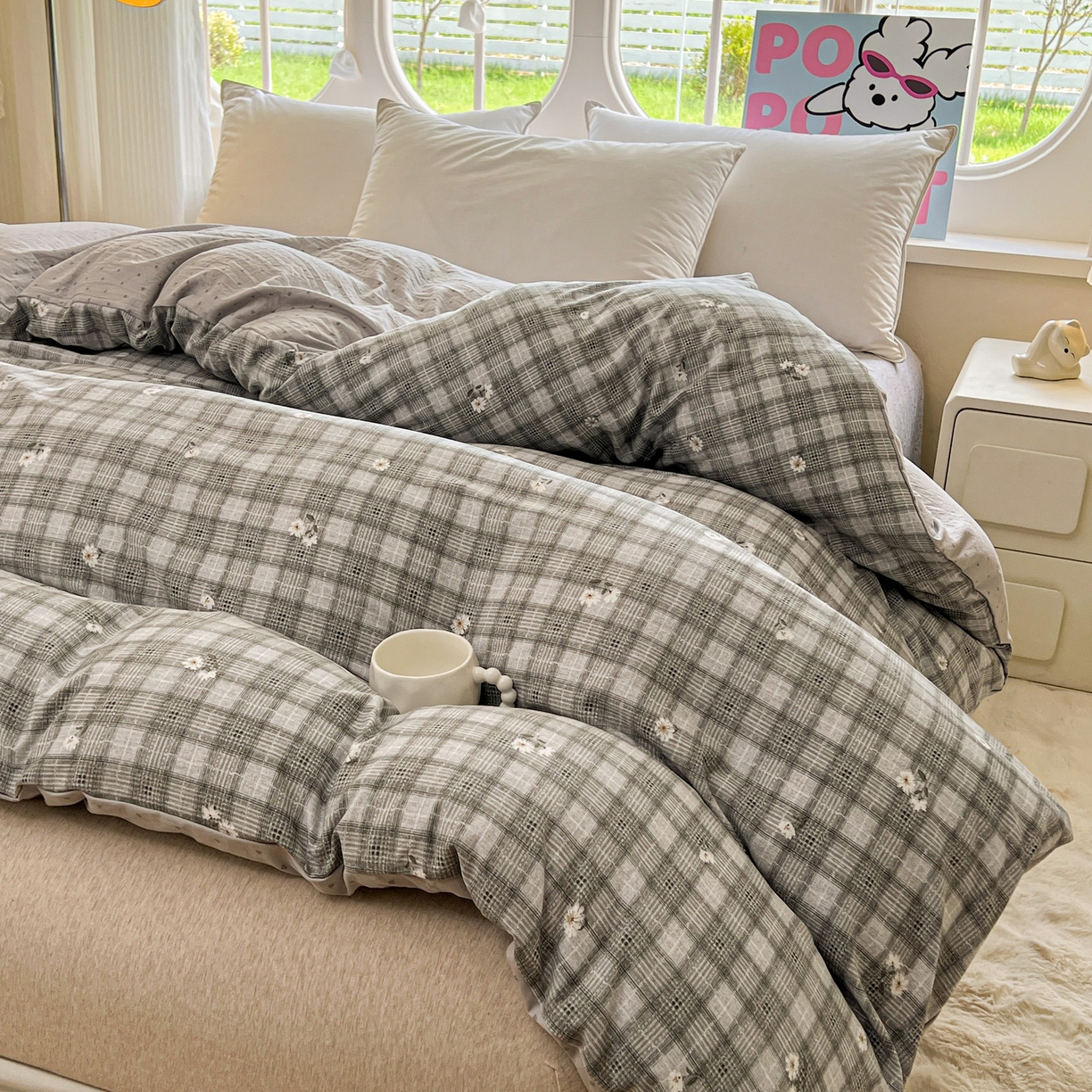 91家纺网 家纺一手货源 找家纺 韩后家纺 2025新款水洗棉印花系列四件套 洛川-灰