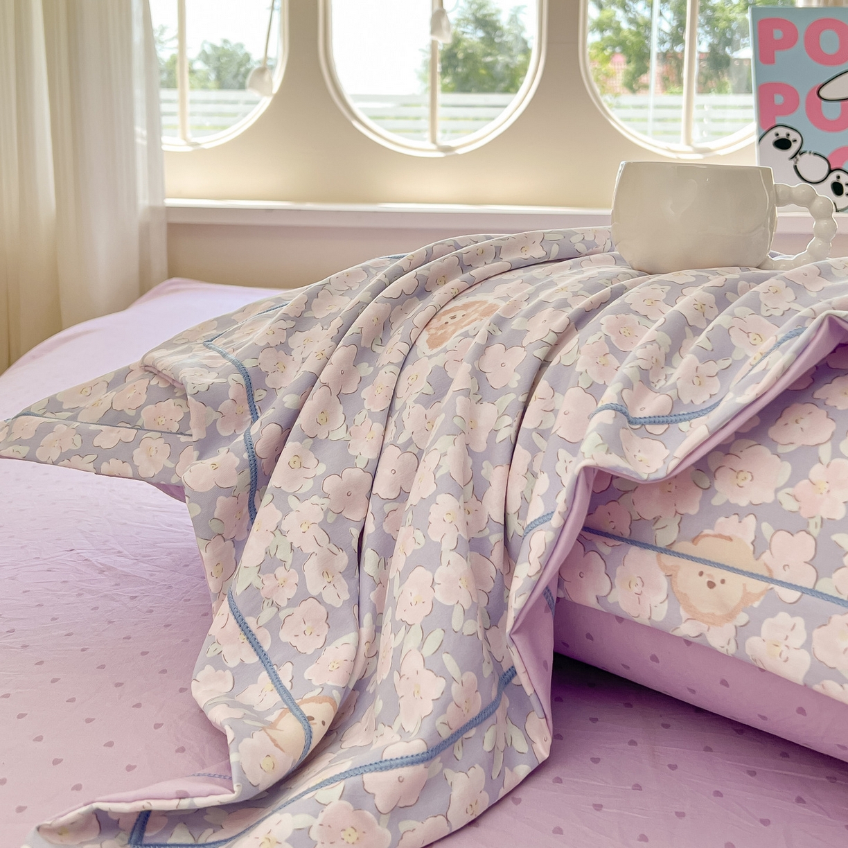 91家纺网 家纺一手货源 找家纺 韩后家纺 2025新款水洗棉印花系列四件套 轻颜-紫