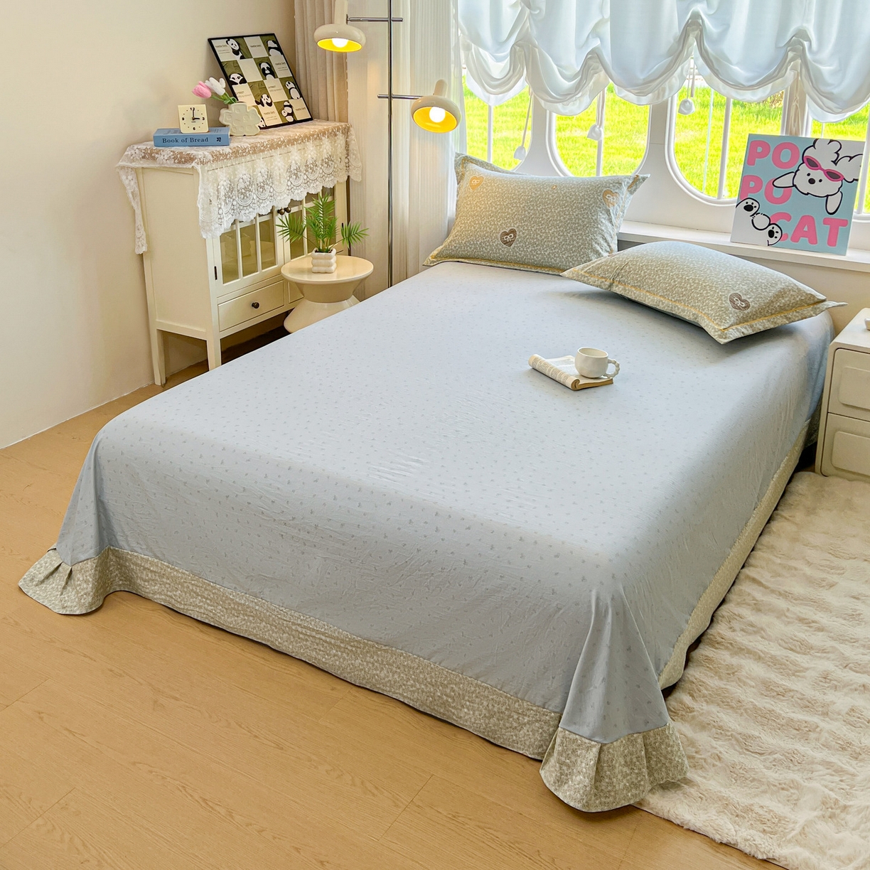 91家纺网 家纺一手货源 找家纺 韩后家纺 2025新款水洗棉印花系列四件套 挽梦-绿