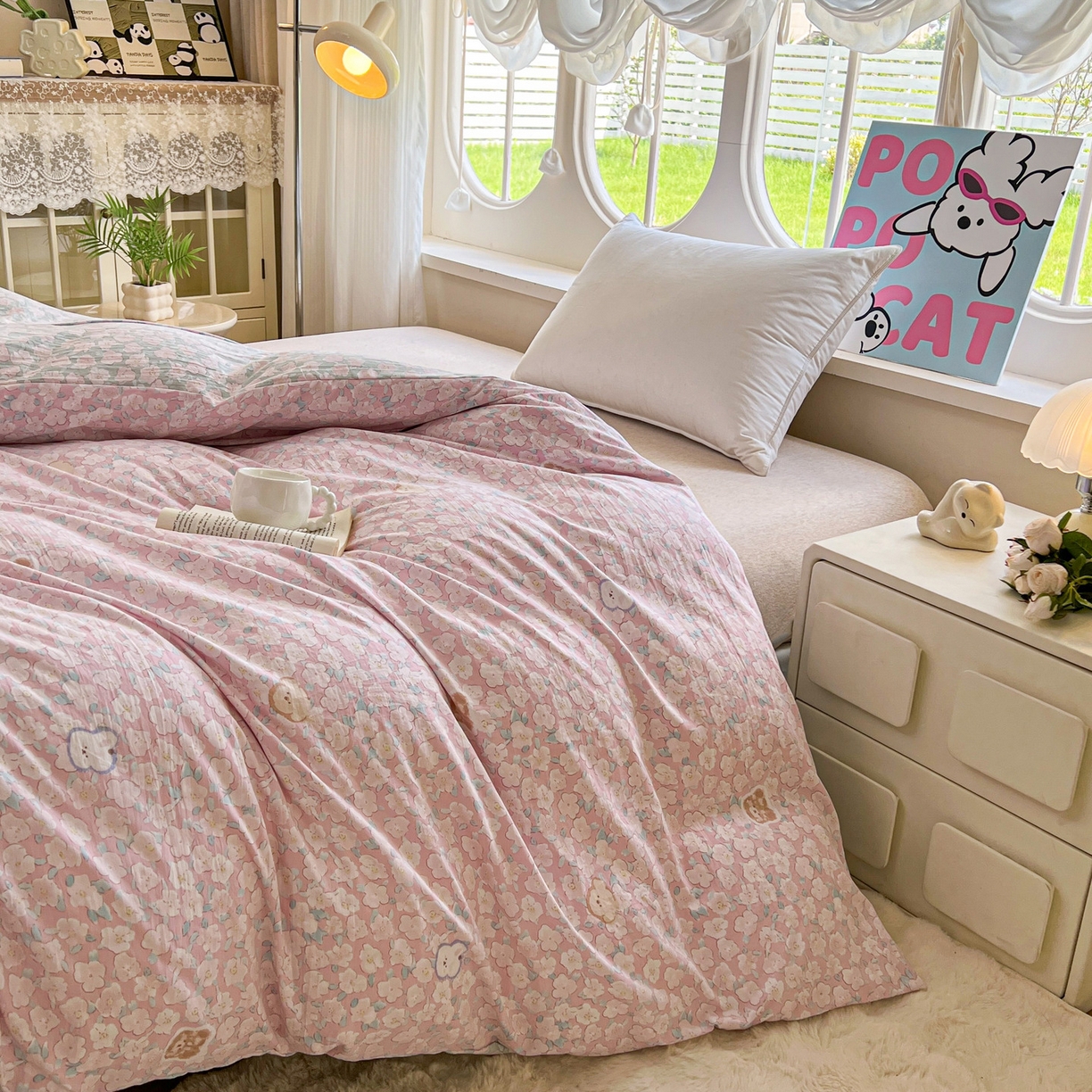 91家纺网 家纺一手货源 找家纺 韩后家纺 2025新款水洗棉印花系列四件套 轻颜-粉