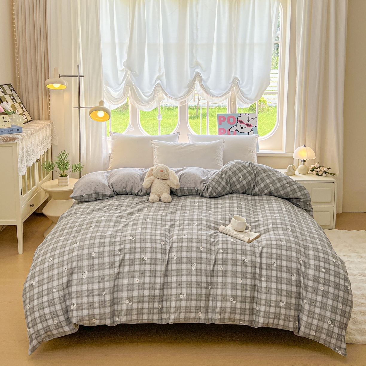 91家纺网 家纺一手货源 找家纺 韩后家纺 2025新款水洗棉印花系列四件套 洛川-灰