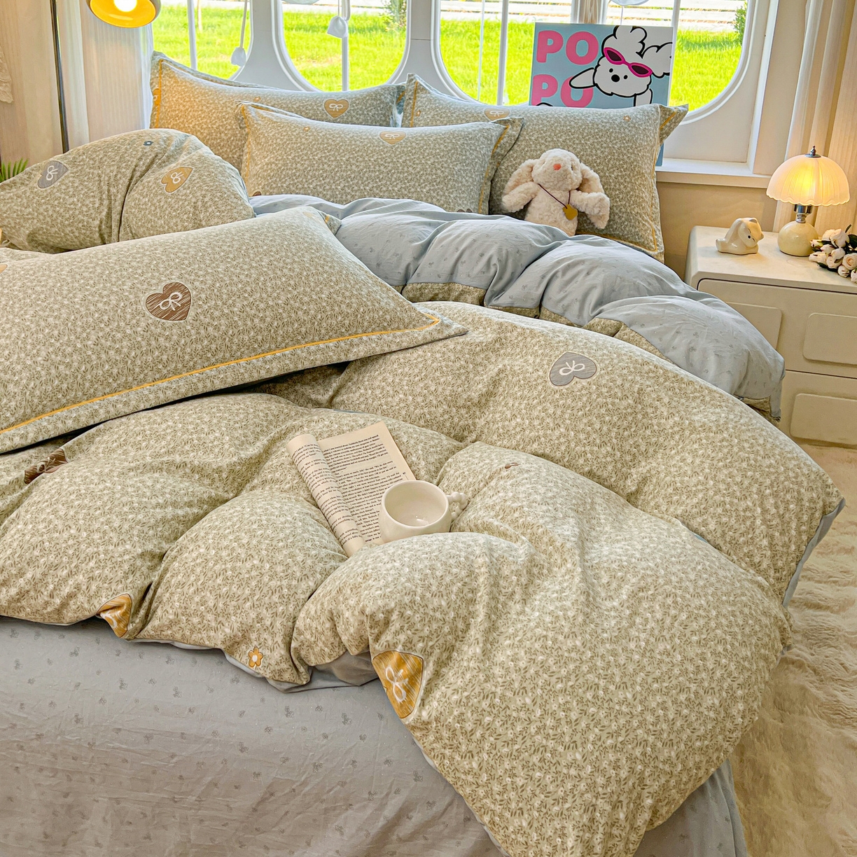 91家纺网 家纺一手货源 找家纺 韩后家纺 2025新款水洗棉印花系列四件套 挽梦-绿