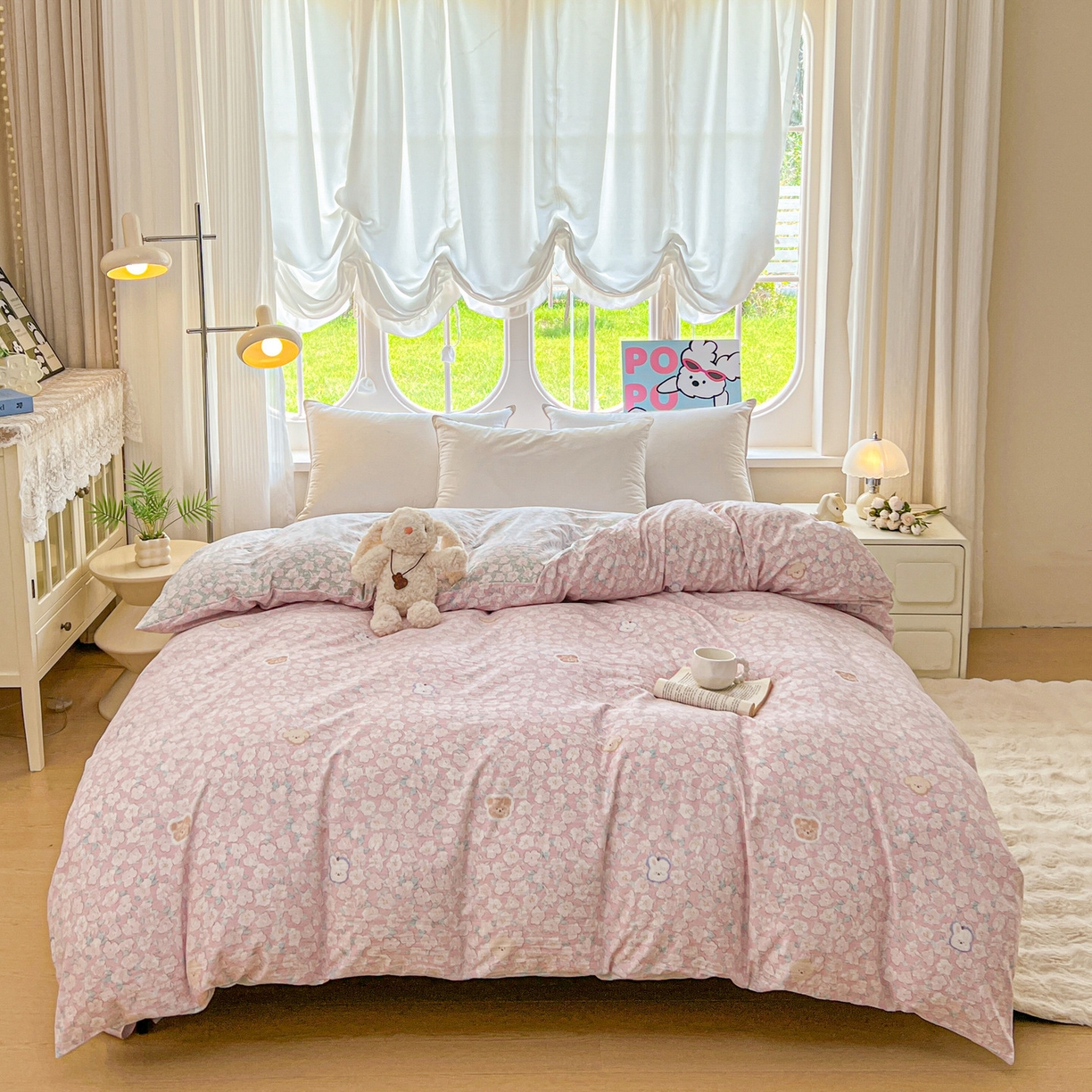 91家纺网 家纺一手货源 找家纺 韩后家纺 2025新款水洗棉印花系列四件套 轻颜-粉