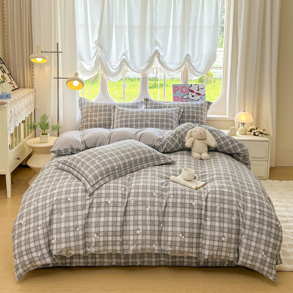 韩后家纺 2025新款水洗棉印花系列四件套 洛川-灰