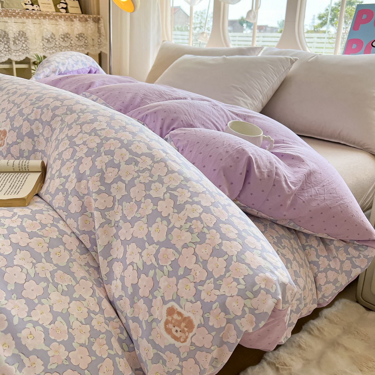 91家纺网 家纺一手货源 找家纺 韩后家纺 2025新款水洗棉印花系列四件套 轻颜-紫