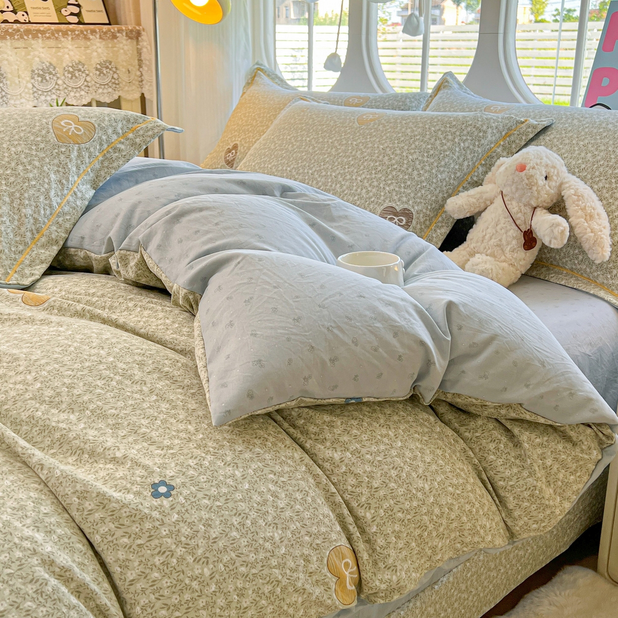 91家纺网 家纺一手货源 找家纺 韩后家纺 2025新款水洗棉印花系列四件套 挽梦-绿