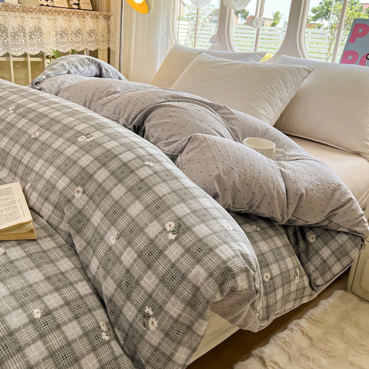 91家纺网 家纺一手货源 找家纺 韩后家纺 2025新款水洗棉印花系列四件套 洛川-灰