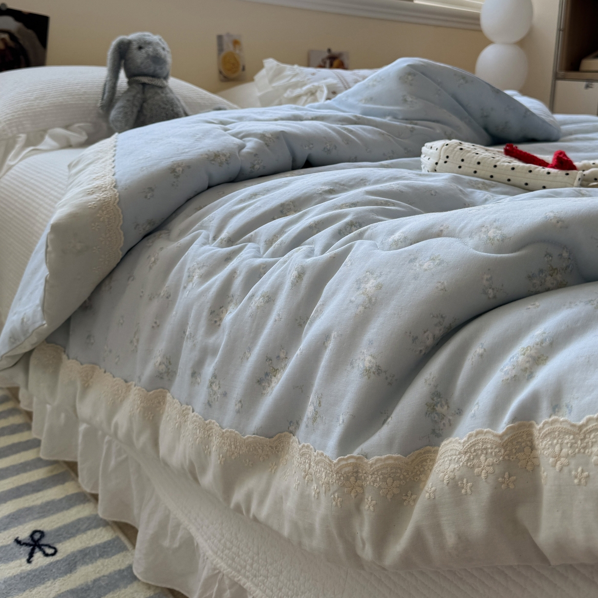 91家纺网 家纺一手货源 找家纺 一加一 2025新款A类全棉纯棉双层纱田园风懒人被冬被被子被芯（可水洗） 玲兰铛-兰