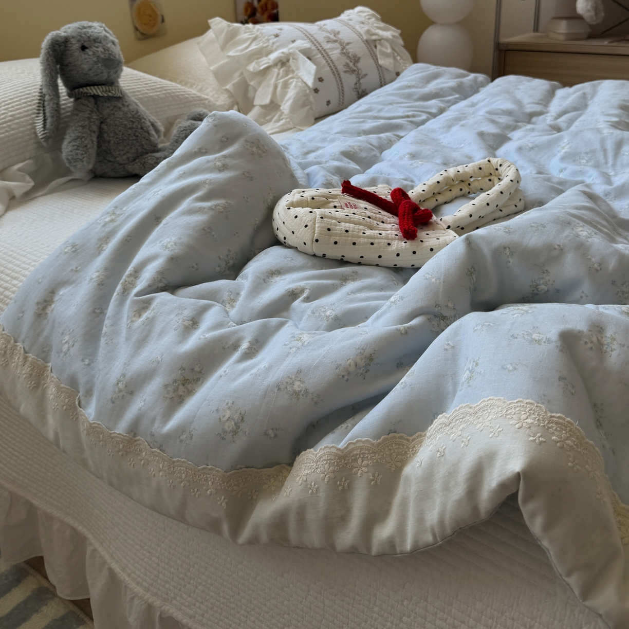 91家纺网 家纺一手货源 找家纺 一加一 2025新款A类全棉纯棉双层纱田园风懒人被冬被被子被芯（可水洗） 玲兰铛-兰