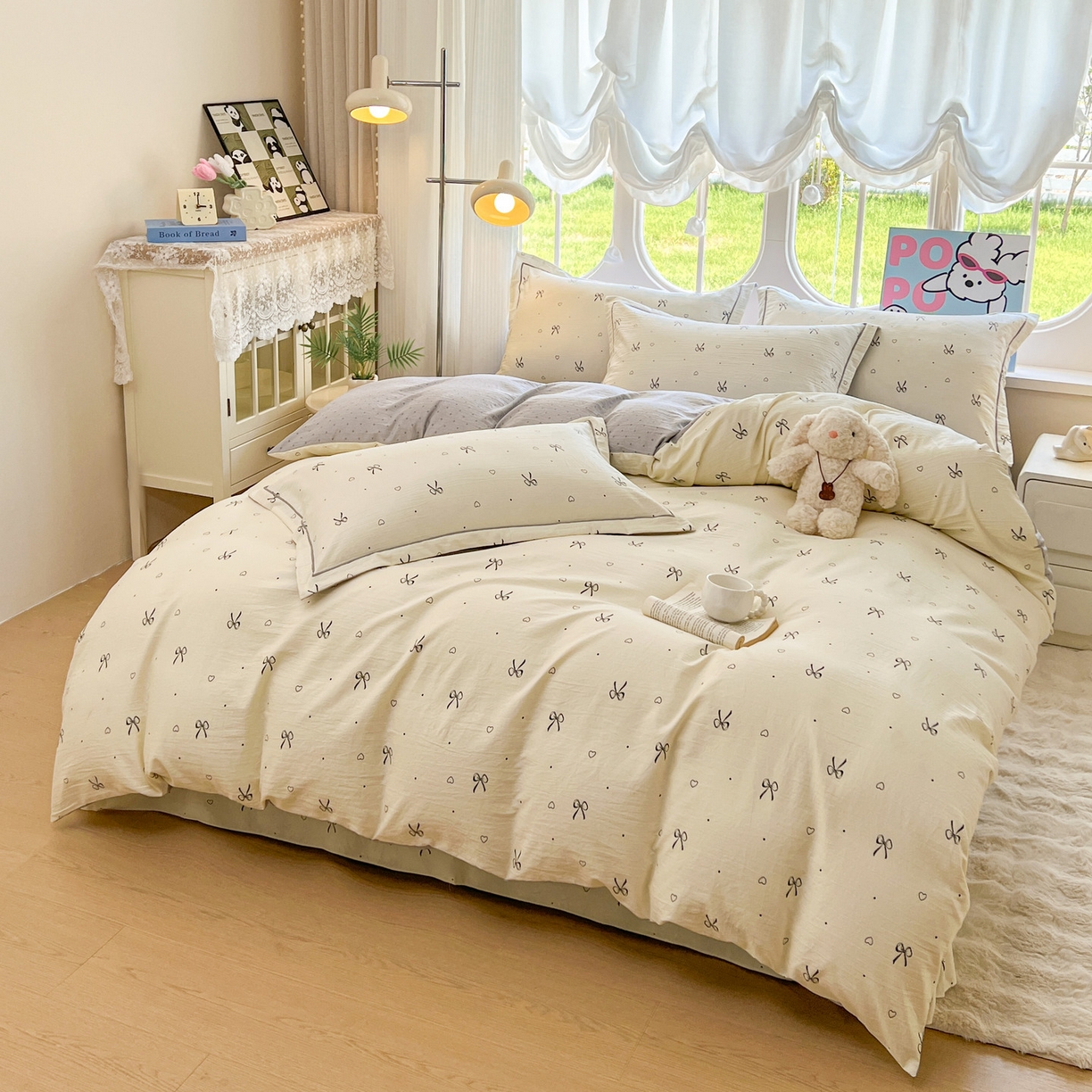 91家纺网 家纺一手货源 找家纺 韩后家纺 2025新款水洗棉印花系列四件套 舒芙蕾