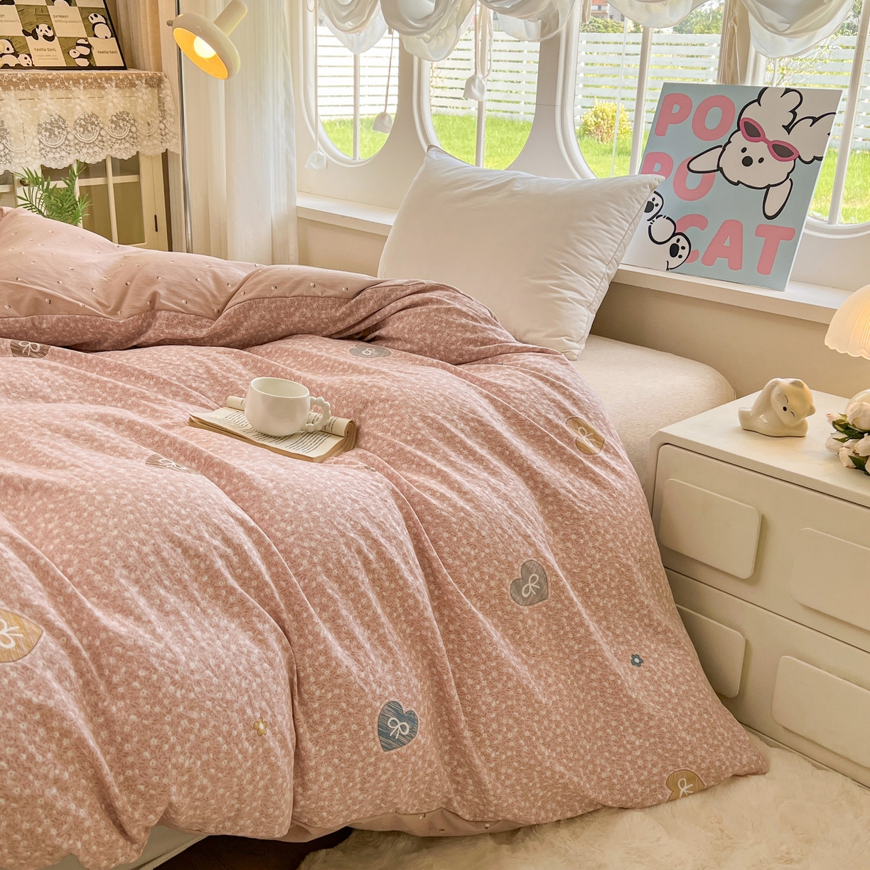 91家纺网 家纺一手货源 找家纺 韩后家纺 2025新款水洗棉印花系列四件套 挽梦-粉